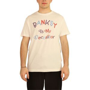 Elevenparis Mens Banksy Is My Decorator Graphic T-Shirt, White, S, DM